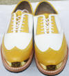 Bari yellow Lizard wing tip gold toe golf shoes