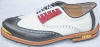 Bari-Black/white/red wing tip gold toe golf shoes