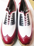 Bari Navy-white-Burgandy Lizard gold toe golf shoes